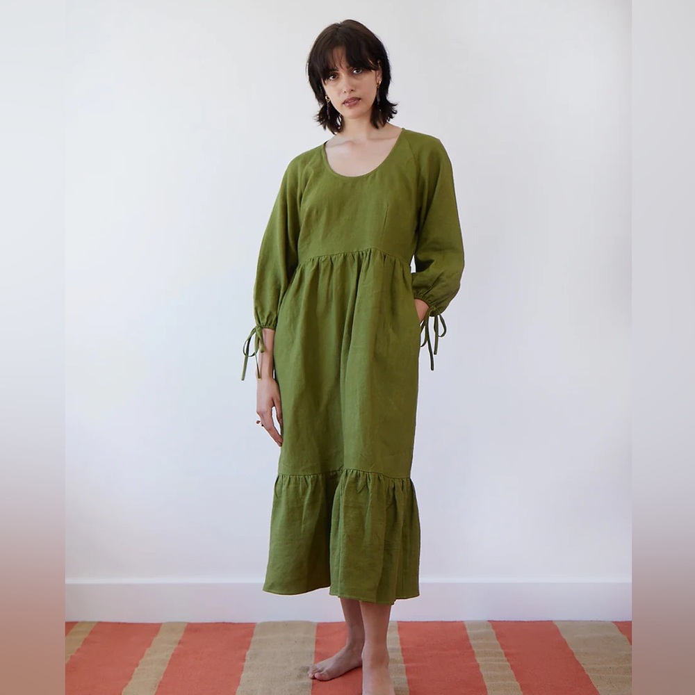 Casa Raki Flavia Puff-Sleeve organic-linen midi Dress